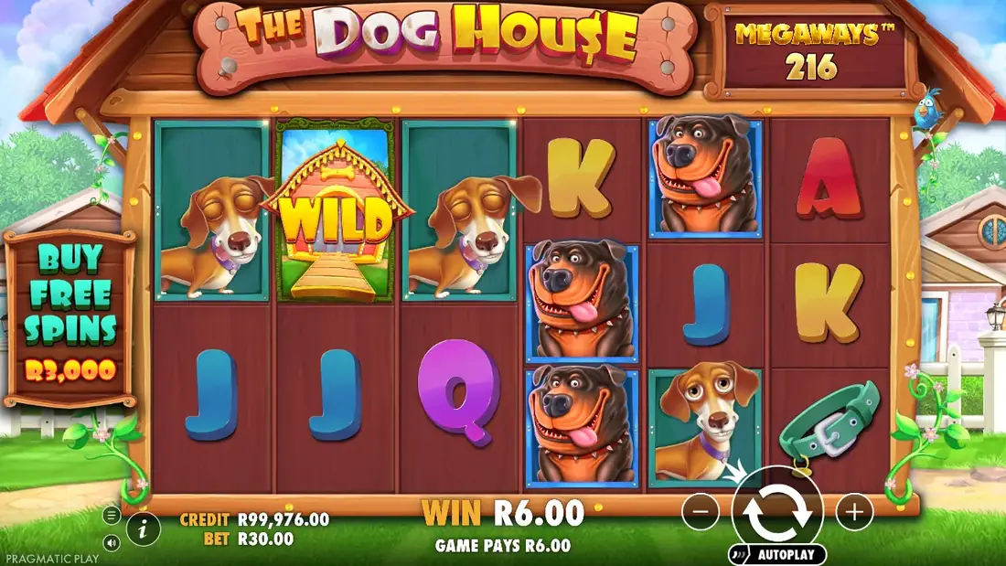 A spin of The Dog House Megaways in the demo