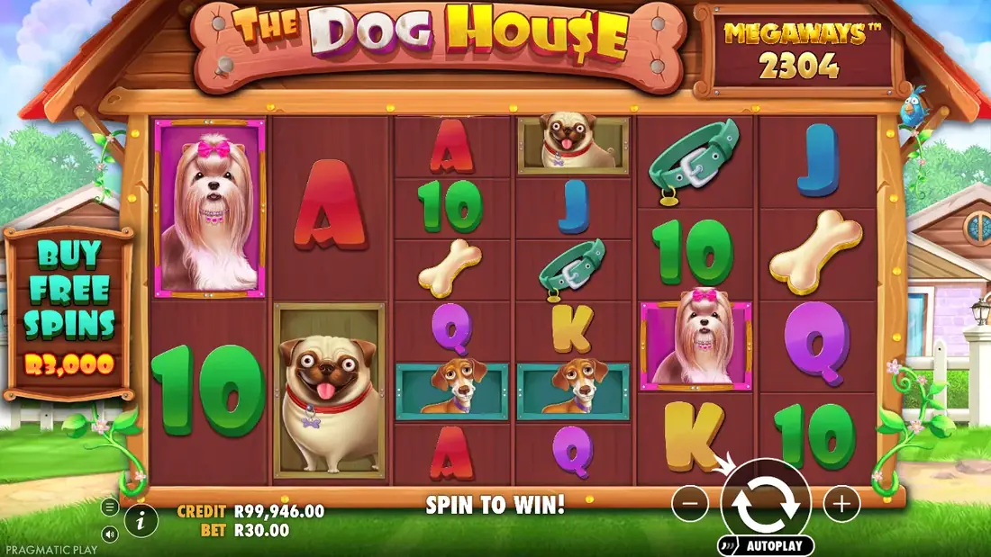 Symbols landing on a spin of The Dog House Megaways